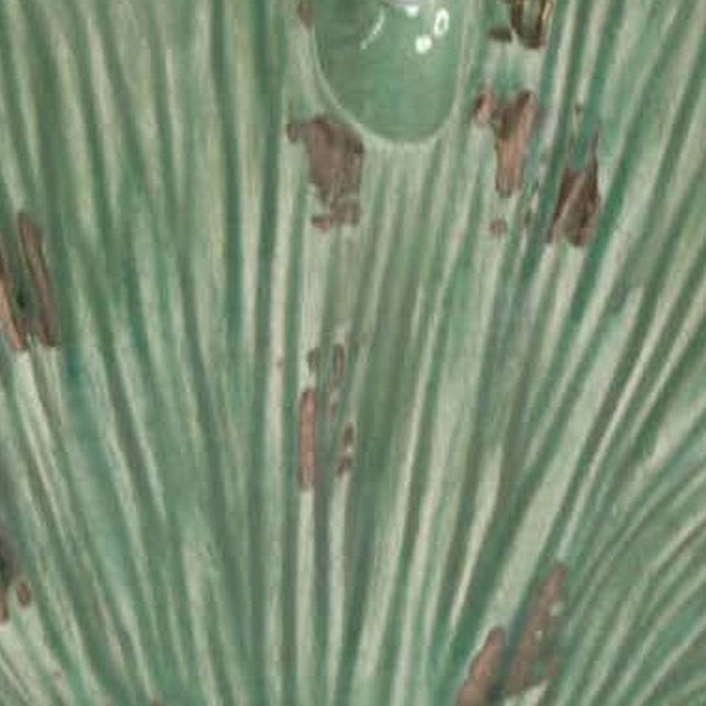 18 Inch Accent Vase, Intricate Kelp Design, Green Ceramic, Brown Accents