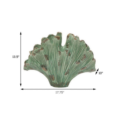 18 Inch Accent Vase, Intricate Kelp Design, Green Ceramic, Brown Accents