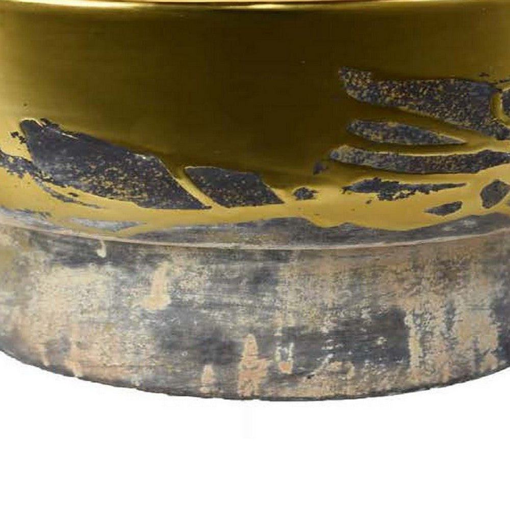 16 Inch Decorative Bowl, Distressed Gold Finish, Modern Aesthetic, Ceramic
