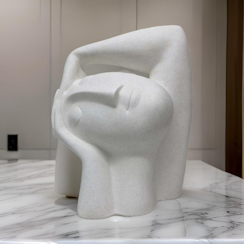 16 Inch Head Figurine Statuette, Contemporary Style White Resin Finish