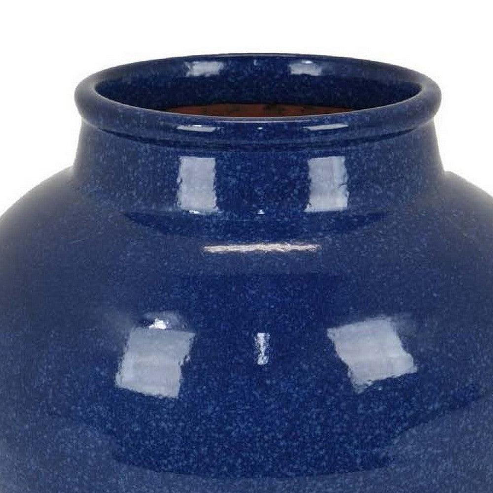 Venny 12 Inch Ceramic Flower Vase, Two Tone Antique Blue and Brown Finish
