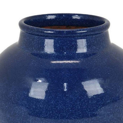 Venny 12 Inch Ceramic Flower Vase, Two Tone Antique Blue and Brown Finish