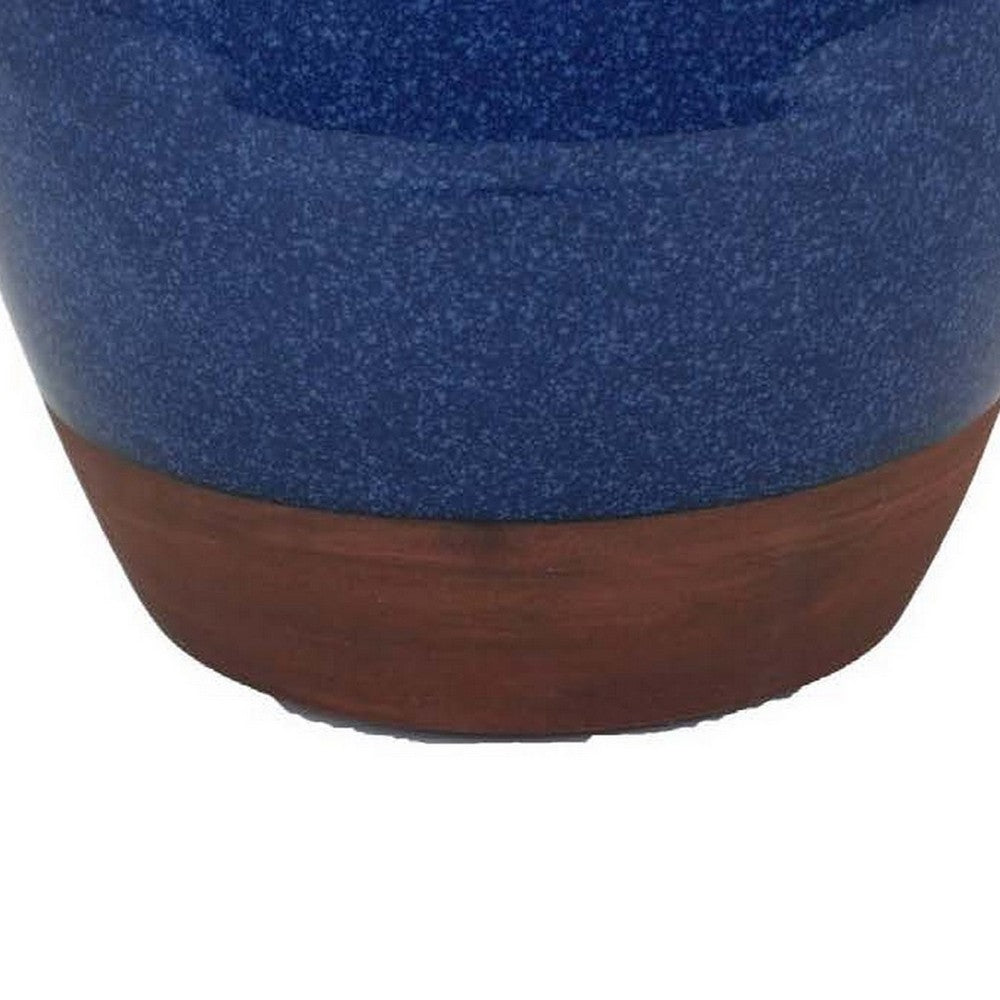 Venny 12 Inch Ceramic Flower Vase, Two Tone Antique Blue and Brown Finish