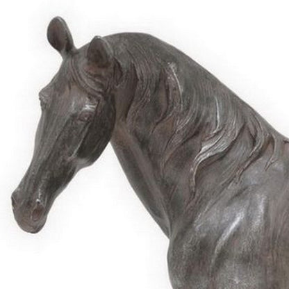 Fenny 16 Inch Standing Horse Statuette, Tabletop Figurine, Gray and Brown Resin