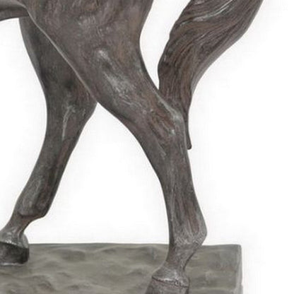 Fenny 16 Inch Standing Horse Statuette, Tabletop Figurine, Gray and Brown Resin