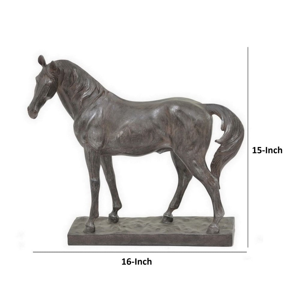 Fenny 16 Inch Standing Horse Statuette, Tabletop Figurine, Gray and Brown Resin