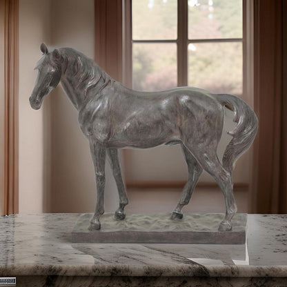 Fenny 16 Inch Standing Horse Statuette, Tabletop Figurine, Gray and Brown Resin