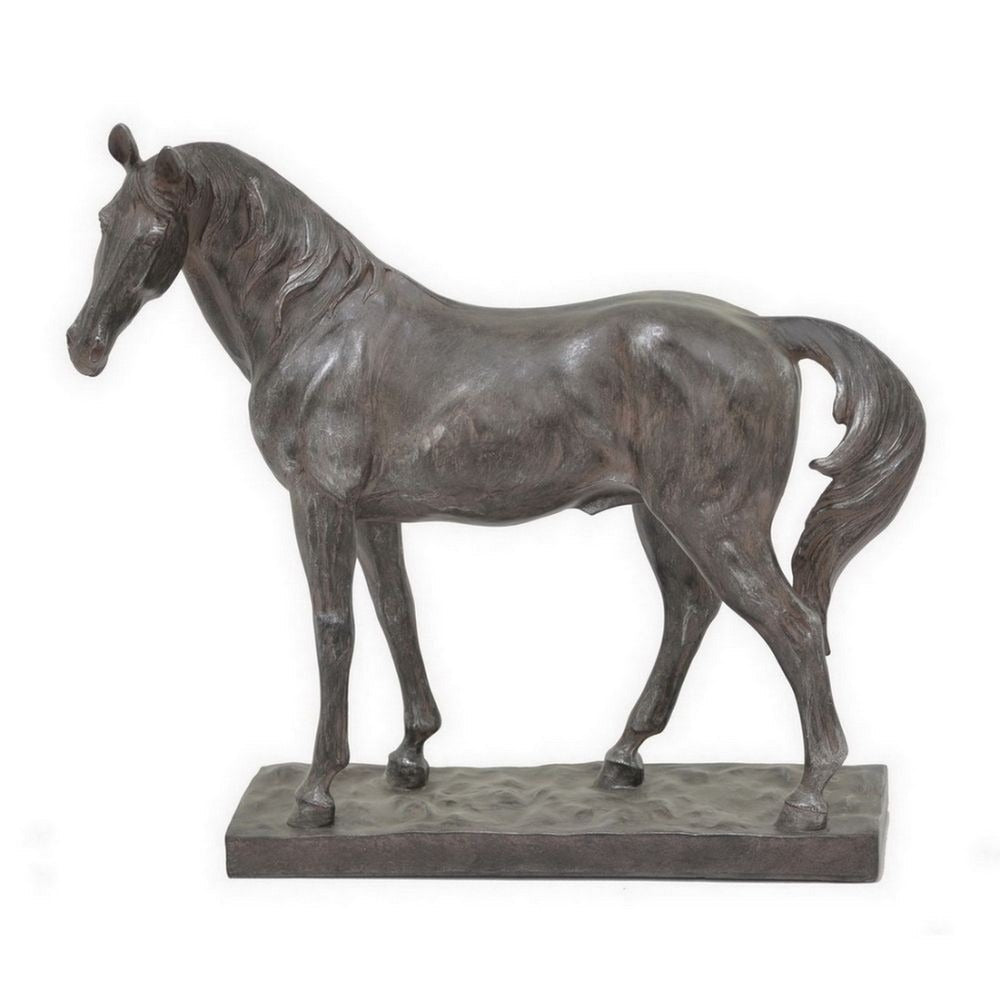 Fenny 16 Inch Standing Horse Statuette, Tabletop Figurine, Gray and Brown Resin
