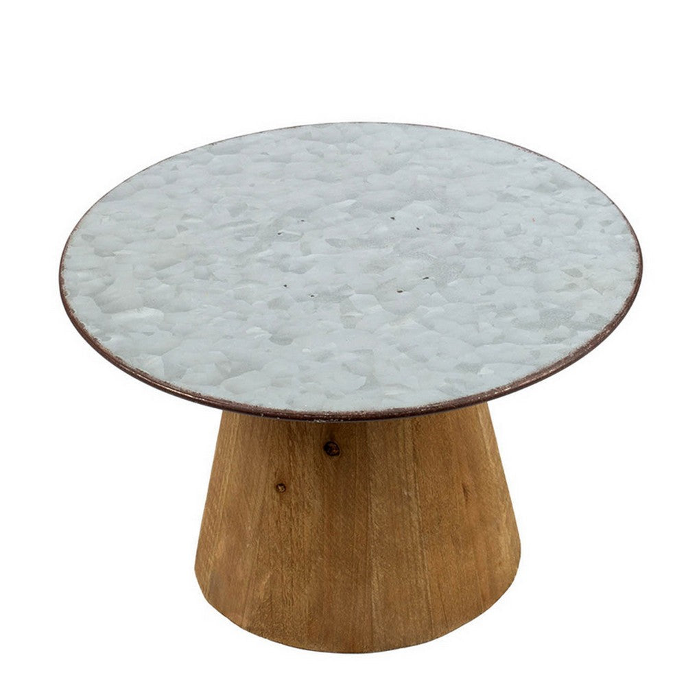 11, 15 Inch Set of 2 Serving Cake Stands, Brown Fir Wood and Gray Metal