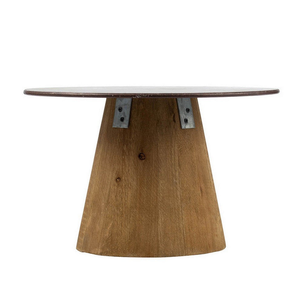 11, 15 Inch Set of 2 Serving Cake Stands, Brown Fir Wood and Gray Metal