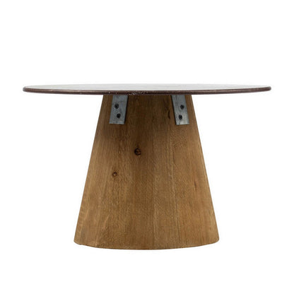 11, 15 Inch Set of 2 Serving Cake Stands, Brown Fir Wood and Gray Metal