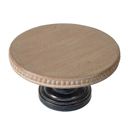 Marrie 14 Inch Round Decorative Tray, Black Iron Padestal Base, Wood Top