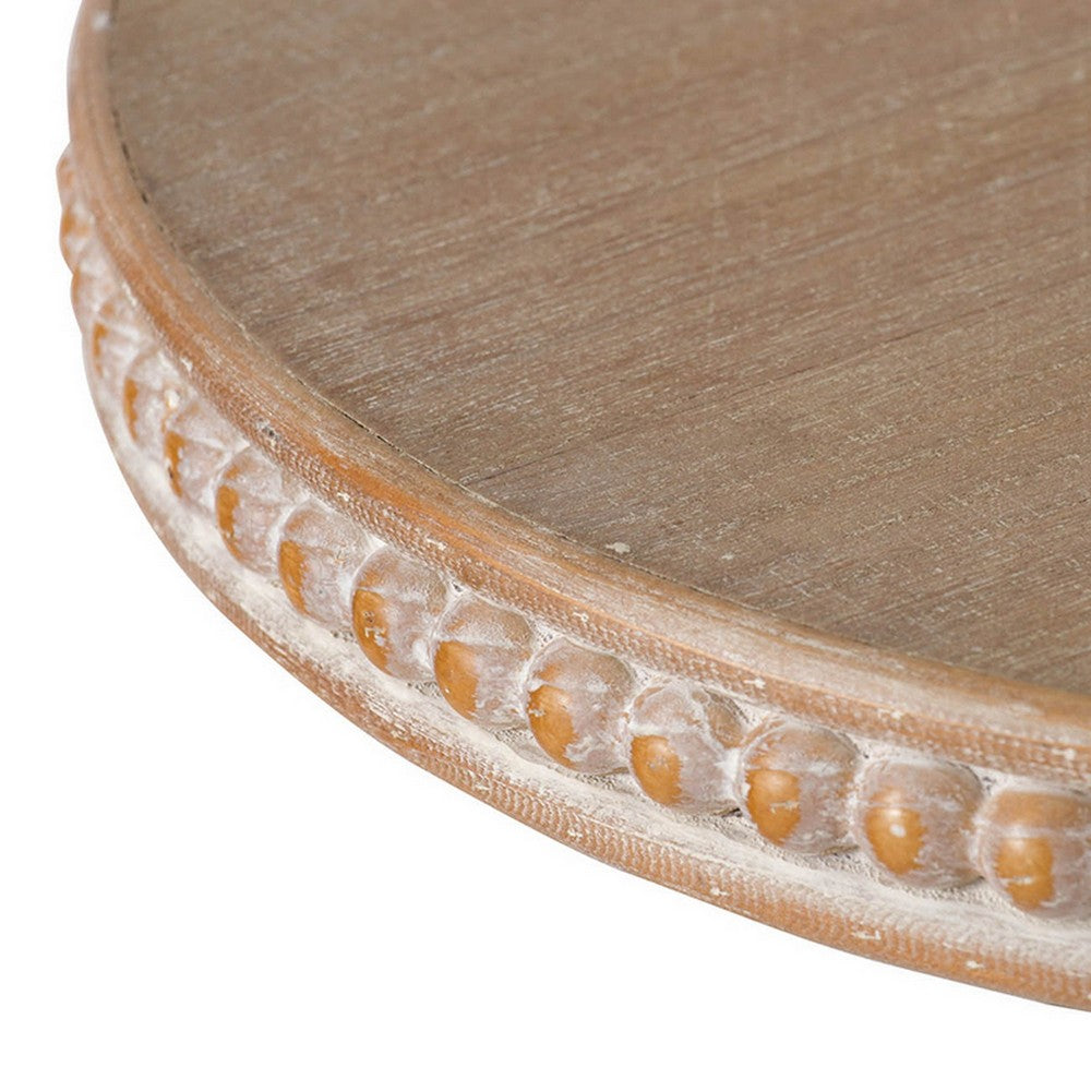 Marrie 14 Inch Round Decorative Tray, Black Iron Padestal Base, Wood Top