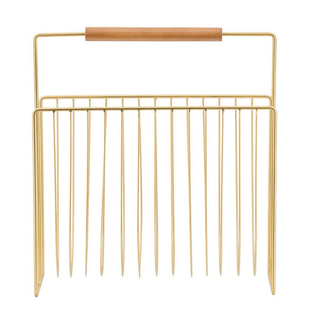 Raina 15 Inch Decorative Magazine Rack, Curved Stack, Gold Finished Iron