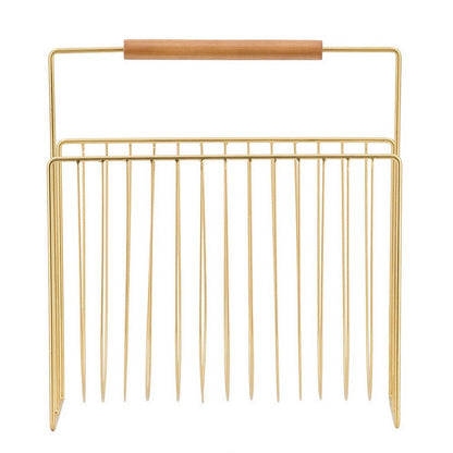Raina 15 Inch Decorative Magazine Rack, Curved Stack, Gold Finished Iron