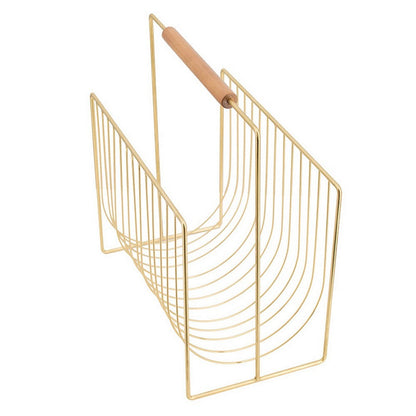 Raina 15 Inch Decorative Magazine Rack, Curved Stack, Gold Finished Iron