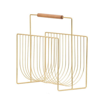 Raina 15 Inch Decorative Magazine Rack, Curved Stack, Gold Finished Iron