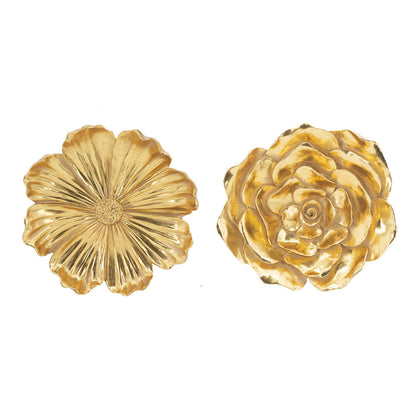 Dazzle 11, 12 Inch Floral Hanging Wall Accent Set of 2, 3 Dimensional, Gold