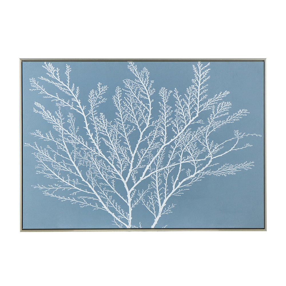 28 x 39  Hanging Wall Art Decor, Rectangular White Tree Design, Blue Canvas