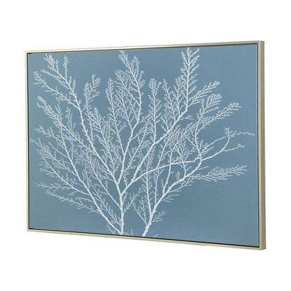 28 x 39  Hanging Wall Art Decor, Rectangular White Tree Design, Blue Canvas