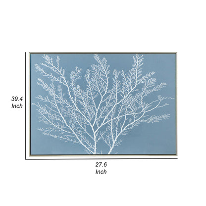 28 x 39  Hanging Wall Art Decor, Rectangular White Tree Design, Blue Canvas