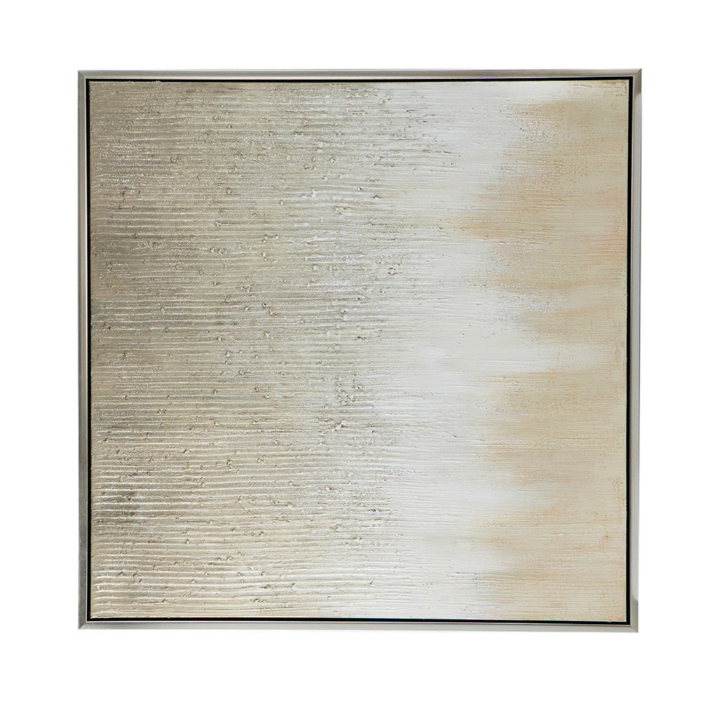 39 x 39 Hand Painted Wall Art,  Polyester Canvas, Wood, White and Gold