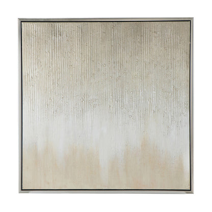 39 x 39 Hand Painted Wall Art,  Polyester Canvas, Wood, White and Gold