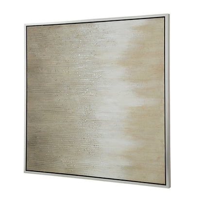 39 x 39 Hand Painted Wall Art,  Polyester Canvas, Wood, White and Gold