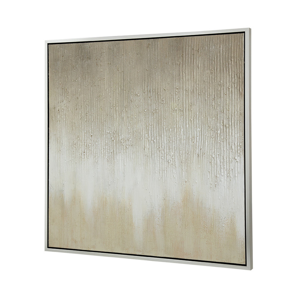 39 x 39 Hand Painted Wall Art,  Polyester Canvas, Wood, White and Gold