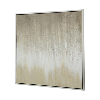 39 x 39 Hand Painted Wall Art,  Polyester Canvas, Wood, White and Gold