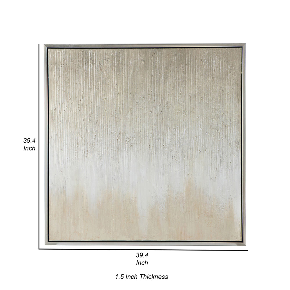 39 x 39 Hand Painted Wall Art,  Polyester Canvas, Wood, White and Gold