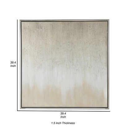 39 x 39 Hand Painted Wall Art,  Polyester Canvas, Wood, White and Gold