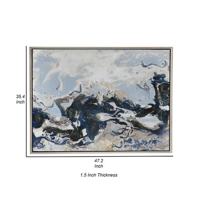 36 x 47 Framed Handpainted Wall Art, Rectangular Multicolor Cerulean Seas