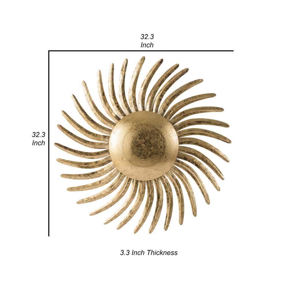 32 Inch Sunburst Wall Art Decor, Large Spiral Shape Iron Frame, Gold Finish