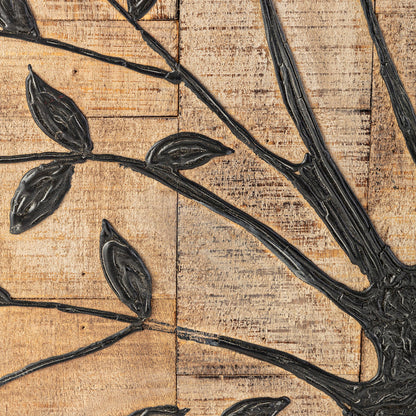 36 Inch Tree Of Life Wall Panel, Square, Mango Wood, Brown and Black