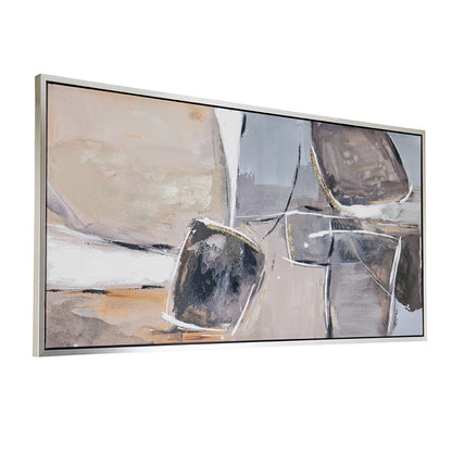 30 x 59  Abstract Oil Painting, Rectanglular Poly Canvas, Wood, Beige, Gray