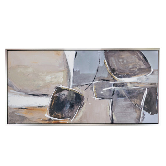 30 x 59  Abstract Oil Painting, Rectanglular Poly Canvas, Wood, Beige, Gray