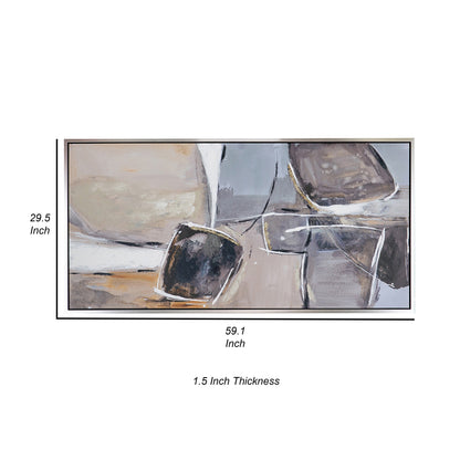 30 x 59  Abstract Oil Painting, Rectanglular Poly Canvas, Wood, Beige, Gray