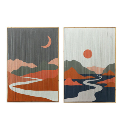 27 x 38 Wall Art Set of 2, Day and Night Design, Fir Wood, Orange, Gray