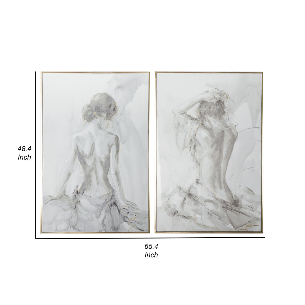 Tia 33 x 49 Hanging Wall Art Portrait Set of 2, Gray Feminine Figure Sketch