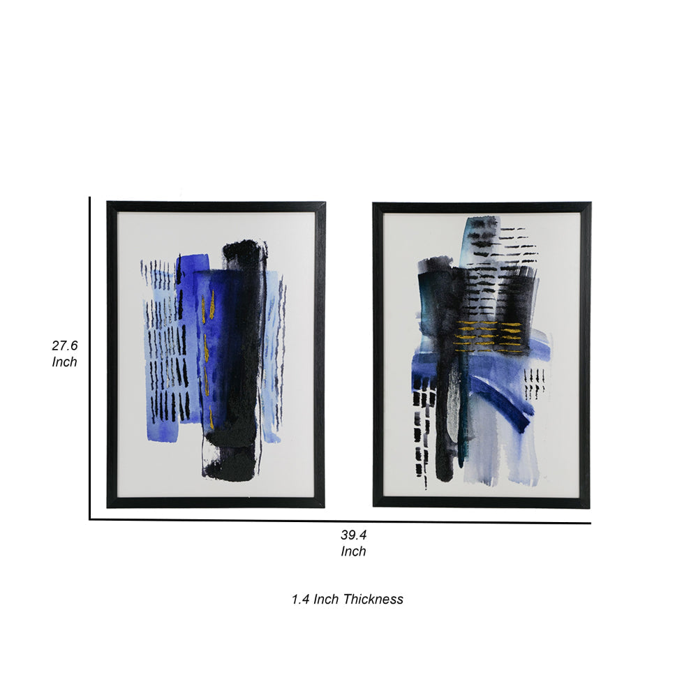 20 x 28 Abstract Wall Art Print Set of 2, Wood and Canvas, Abstract Blue