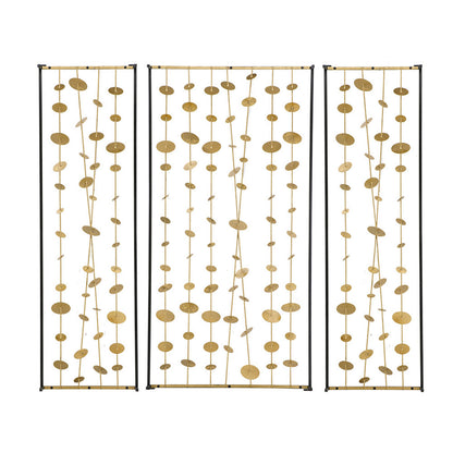 Metal Decorative Wall Art Set of 3, Strings Design, Gold and Black Iron