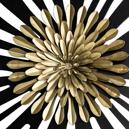 39 Inch Wall Art Decor, Rectangular Flower Bloom Design, Black, Gold Iron