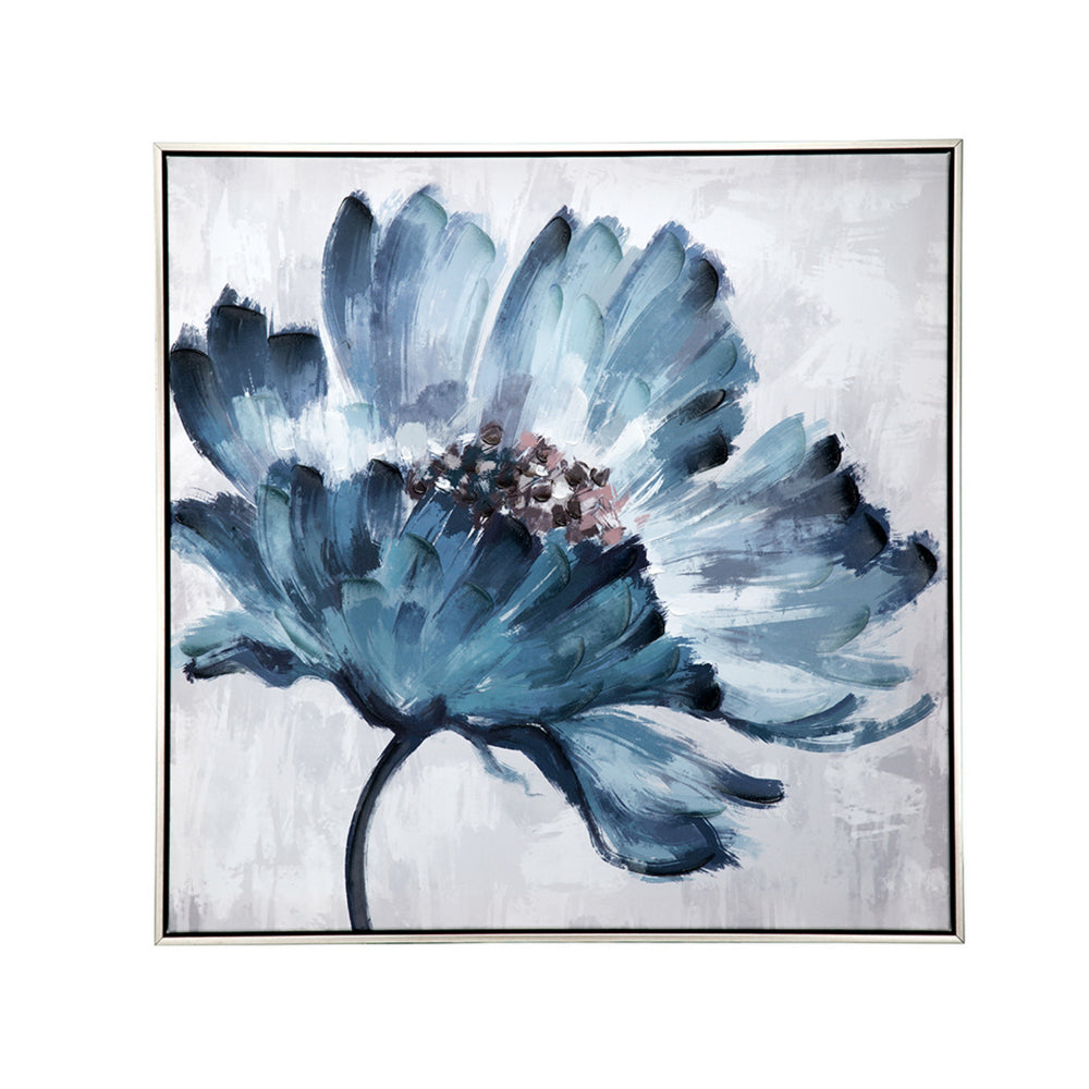 30 x 30 Embellished Handpainted Floral Canvas Wall Art, Blue and White