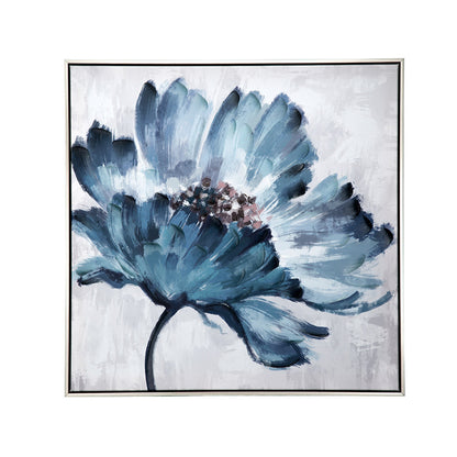 30 x 30 Embellished Handpainted Floral Canvas Wall Art, Blue and White