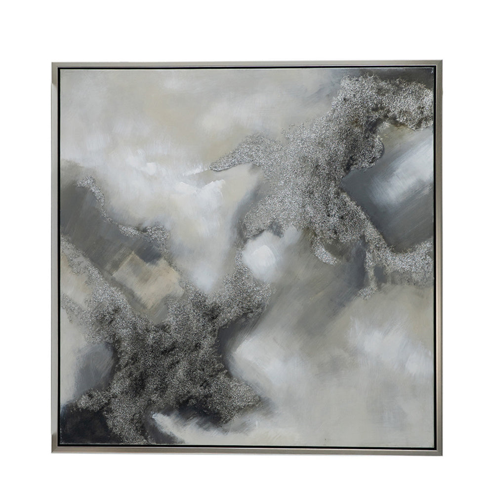 39 x 39 Stormy Skies Framed Handpainted Wall Art, Square, Canvas, Gray