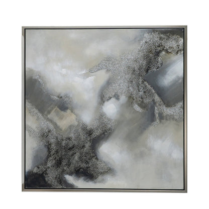 39 x 39 Stormy Skies Framed Handpainted Wall Art, Square, Canvas, Gray