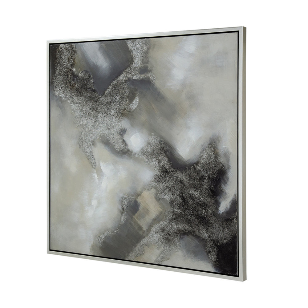 39 x 39 Stormy Skies Framed Handpainted Wall Art, Square, Canvas, Gray