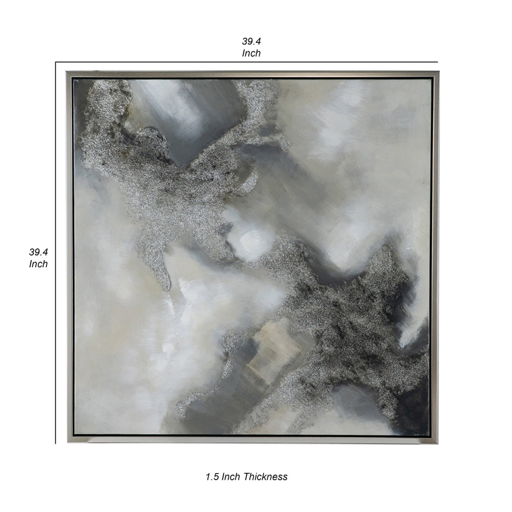 39 x 39 Stormy Skies Framed Handpainted Wall Art, Square, Canvas, Gray
