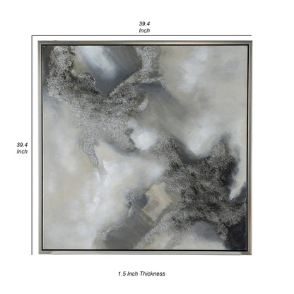 39 x 39 Stormy Skies Framed Handpainted Wall Art, Square, Canvas, Gray